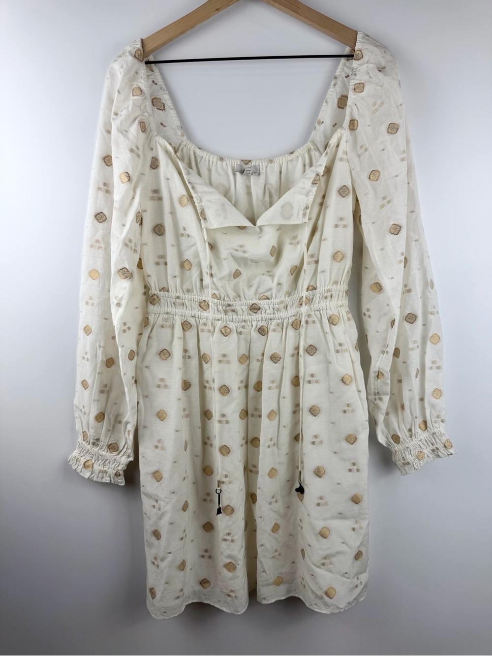 Joie Womens Tassel Boho Cream Gold Miranda Long Sleeve Short Mini Dress XS